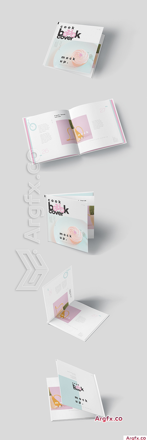 Square Shaped Hardcover Book Cover & Page Mockups