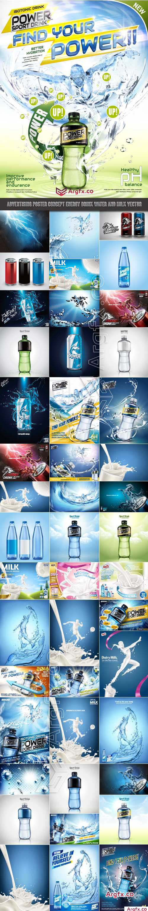Advertising Poster Concept Energy Drink Water and Milk vector
