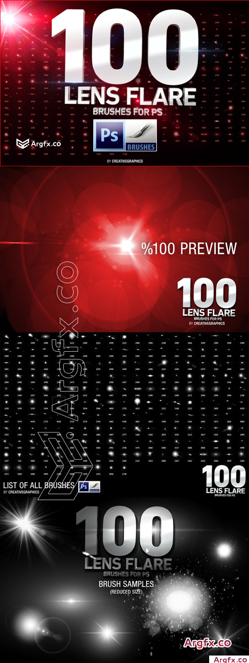 100 Lens Flare Brushes for Photoshop - CM 207109