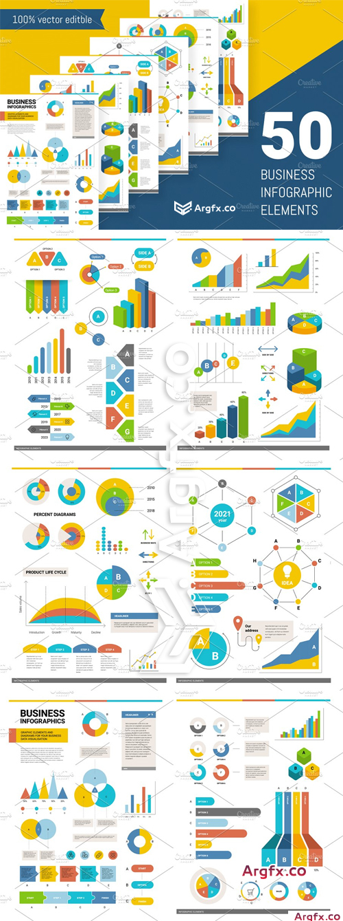 Set of 50 business infographic elements