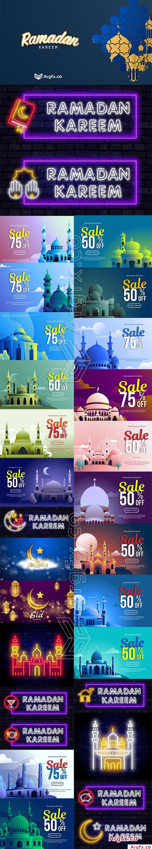 Collection of Ramadan Kareem Neon, Sale Illustration